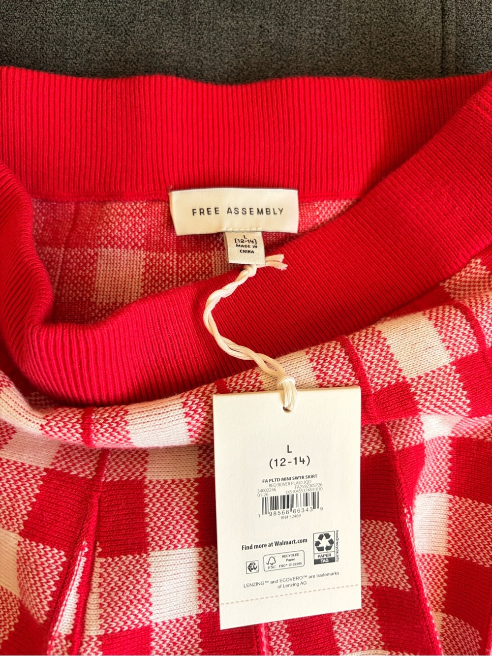 Red and White Gingham Pleated Knit Skirt - Picture 4 of 4